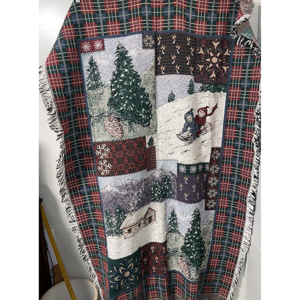 Goodwin Weavers Tapestry Throw Blanket Christmas 100% Cotton Kids Snow Scene USA